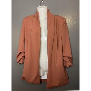 BBJ Los Angeles Blazer Womens Small Brown Open Front Crepe Lined Jacket Work
